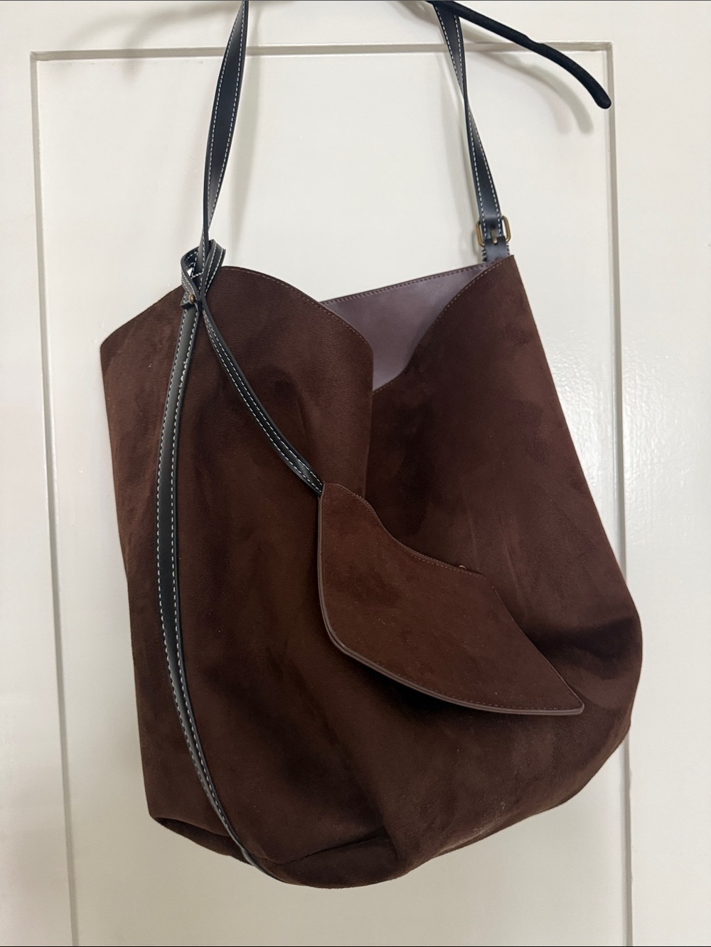 GAP Brown Suede Shoulder Bag with Black Strap